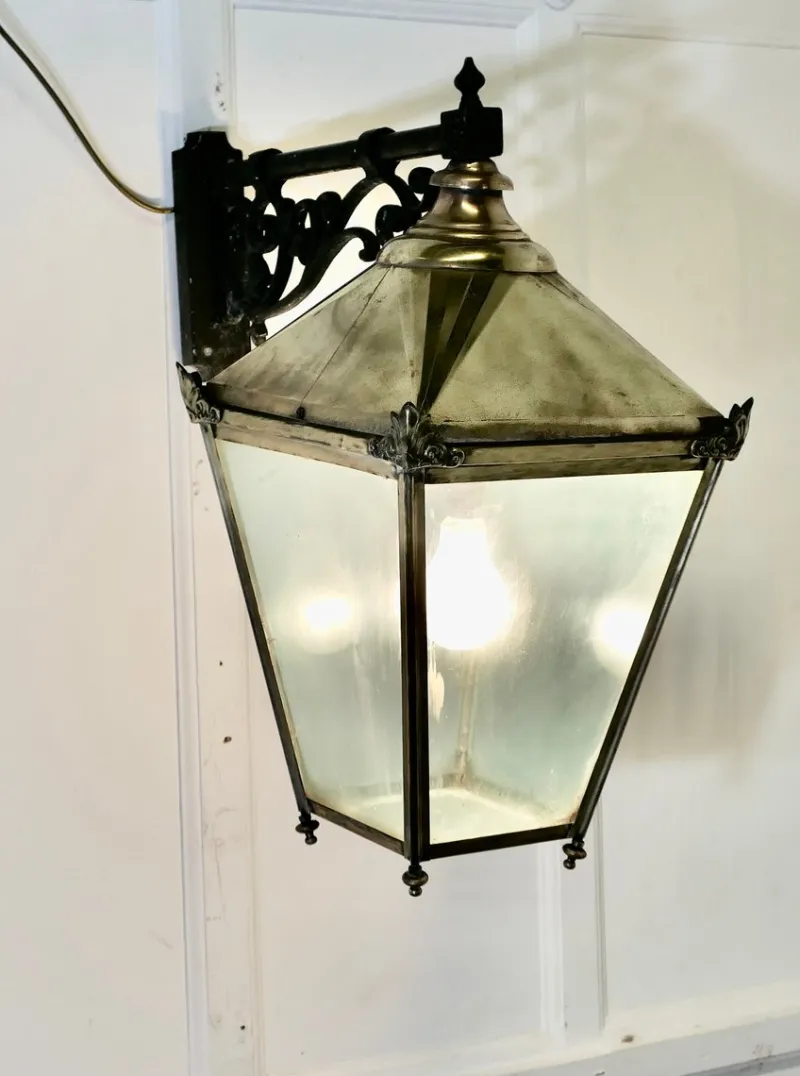 New Pamono Large Brass Wall Hung Lantern, 1950s