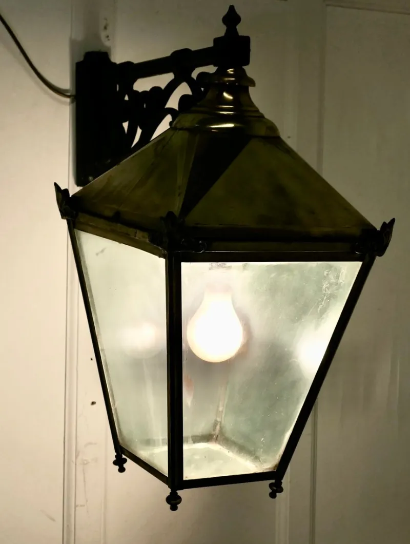 New Pamono Large Brass Wall Hung Lantern, 1950s