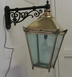 New Pamono Large Brass Wall Hung Lantern, 1950s