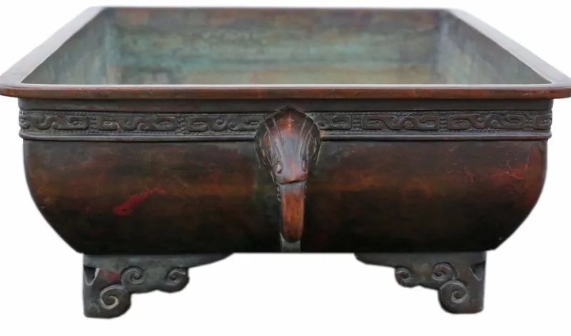 Pamono Large Bronze Suiban Ikebana Garden Plant Pot, 1880s