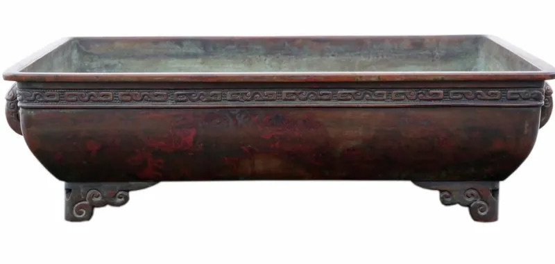 Pamono Large Bronze Suiban Ikebana Garden Plant Pot, 1880s