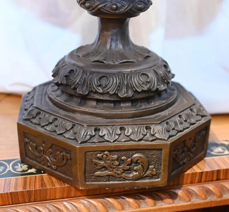 Pamono Large Bronze Urns Monumental Campana Cherub attributed to Clodion, Set of 2