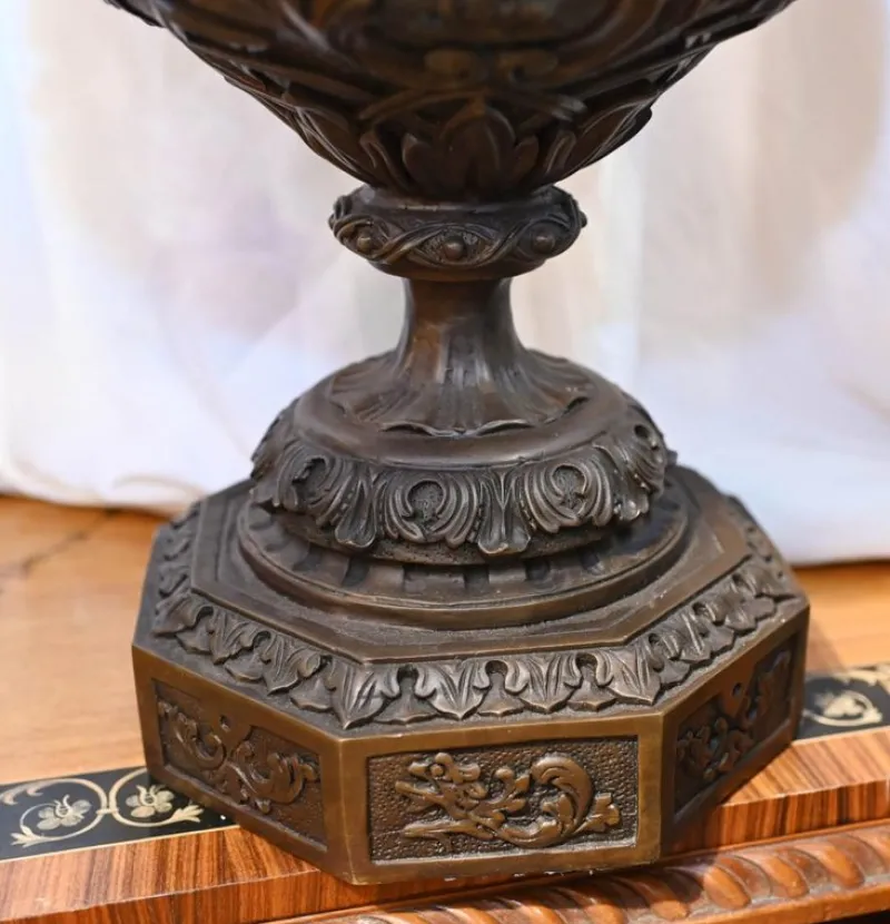 Pamono Large Bronze Urns Monumental Campana Cherub attributed to Clodion, Set of 2