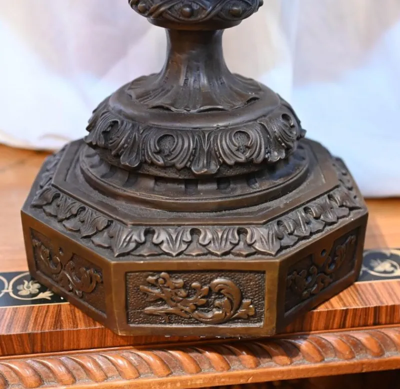 Pamono Large Bronze Urns Monumental Campana Cherub attributed to Clodion, Set of 2