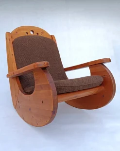 Pamono Large Brutalist Pine Rocking Chair from Wasa, 1987> Rocking Chairs