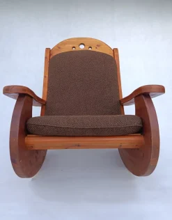 Pamono Large Brutalist Pine Rocking Chair from Wasa, 1987><noscript><img width=