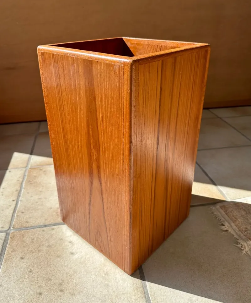 Pamono Large Brutalist Teak Sculptural Waste Basket, Denmark, 1970s> Trunks Crates & Baskets