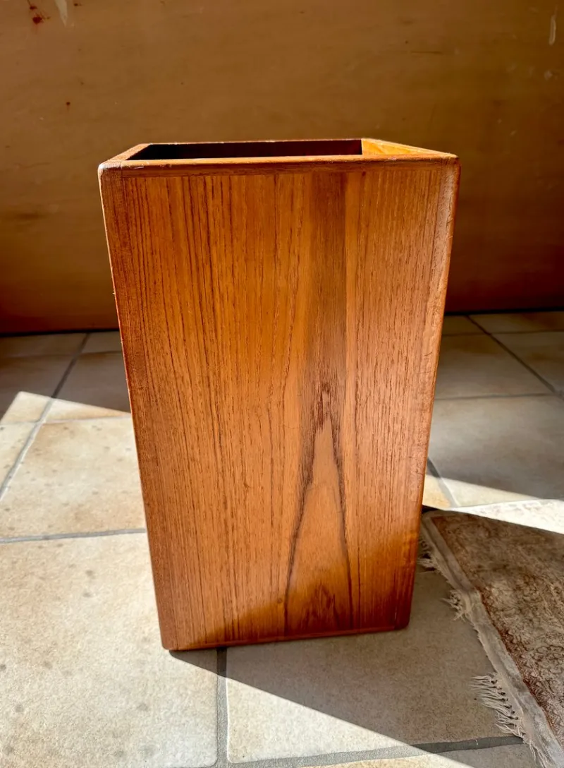Pamono Large Brutalist Teak Sculptural Waste Basket, Denmark, 1970s> Trunks Crates & Baskets
