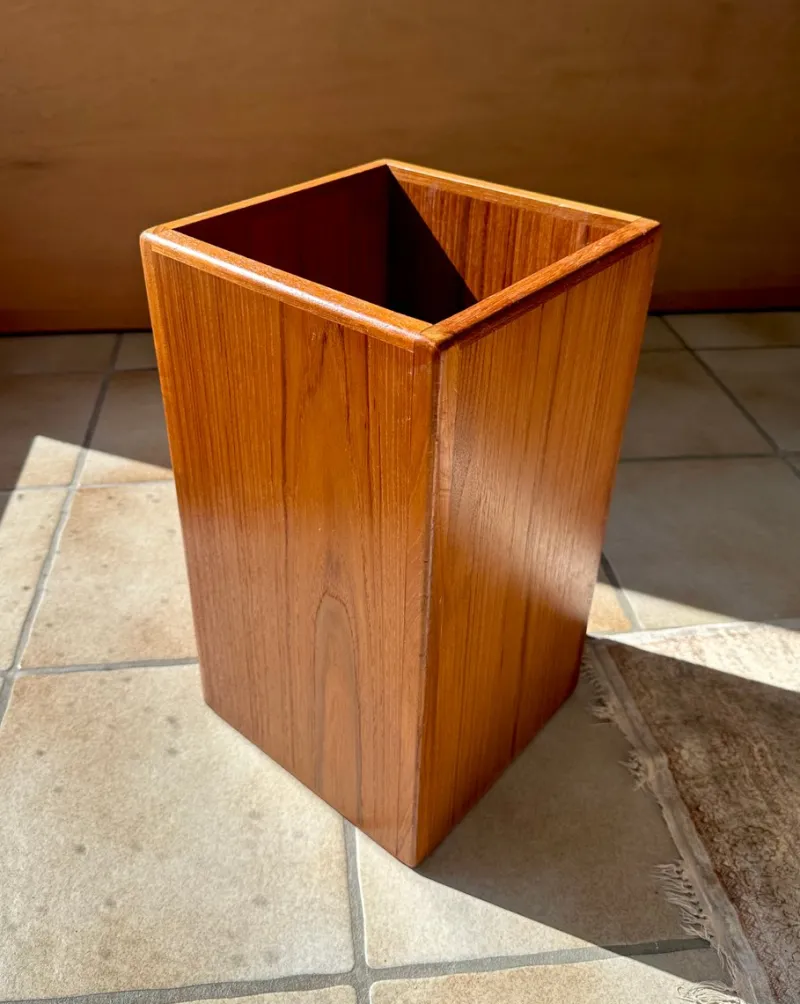 Pamono Large Brutalist Teak Sculptural Waste Basket, Denmark, 1970s> Trunks Crates & Baskets