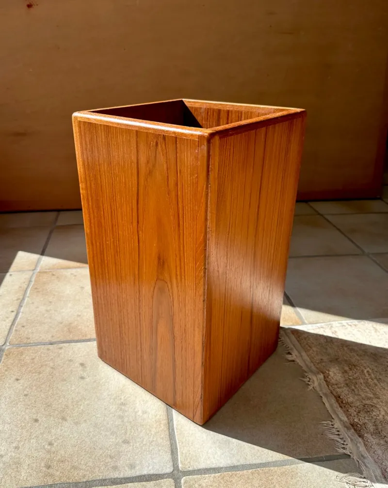 Pamono Large Brutalist Teak Sculptural Waste Basket, Denmark, 1970s> Trunks Crates & Baskets