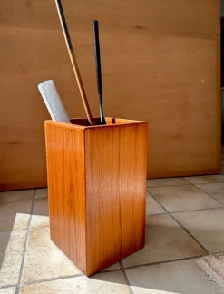 Pamono Large Brutalist Teak Sculptural Waste Basket, Denmark, 1970s><noscript><img width=