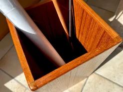 Pamono Large Brutalist Teak Sculptural Waste Basket, Denmark, 1970s><noscript><img width=