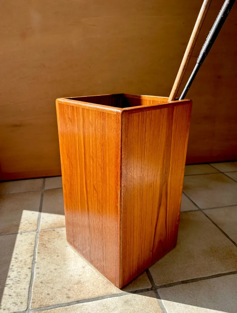 Pamono Large Brutalist Teak Sculptural Waste Basket, Denmark, 1970s> Trunks Crates & Baskets