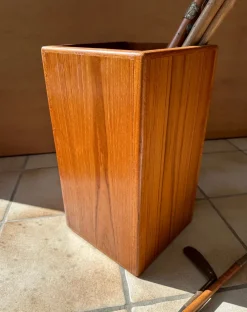 Pamono Large Brutalist Teak Sculptural Waste Basket, Denmark, 1970s><noscript><img width=