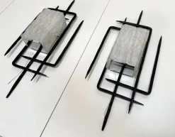 Pamono Large Brutalist Wrought Iron and Glass Sculptural Wall Lamps from Honsel-Leuchten, West Germany 1960s, Set of 2><noscript><img width=