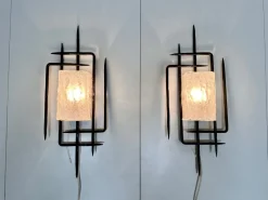 Pamono Large Brutalist Wrought Iron and Glass Sculptural Wall Lamps from Honsel-Leuchten, West Germany 1960s, Set of 2><noscript><img width=