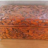 Pamono Large Carved Wooden Box with Floral and Bird Decor, 1930s> Trunks Crates & Baskets