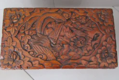 Pamono Large Carved Wooden Box with Floral and Bird Decor, 1930s> Trunks Crates & Baskets