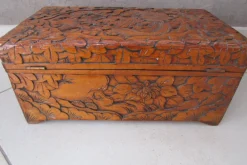Pamono Large Carved Wooden Box with Floral and Bird Decor, 1930s><noscript><img width=