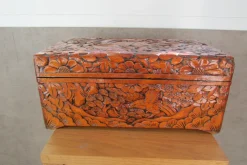 Pamono Large Carved Wooden Box with Floral and Bird Decor, 1930s><noscript><img width=