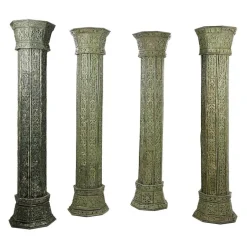 Pamono Large Carved Wooden Columns, Set of 4> Pedestals And Columns