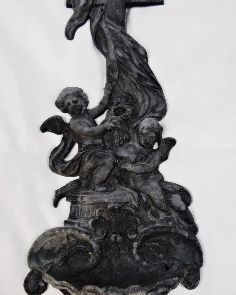Online Pamono Large Cast Iron Holy Water Font with Cherubs and Crucifixes, 19th Century