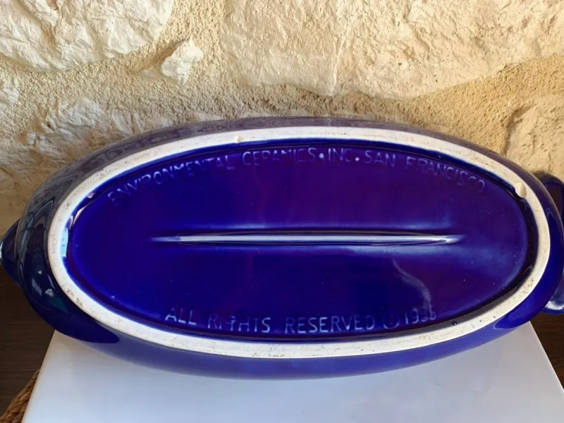 Pamono Large Ceramic Blue Fish from Environmental Ceramics, Inc., San Francisco, 1966> Serving Dishes