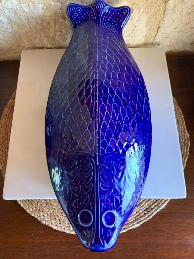 Pamono Large Ceramic Blue Fish from Environmental Ceramics, Inc., San Francisco, 1966> Serving Dishes