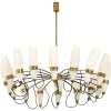 Pamono Large Chandelier in Opaline Glass and Brass from Stilnovo, 1950s> Ceiling Lights