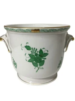 Pamono Large Chinese Bouquet Apponyi Green Porcelain Cache Pots from Herend Hungary, Set of 2><noscript><img width=