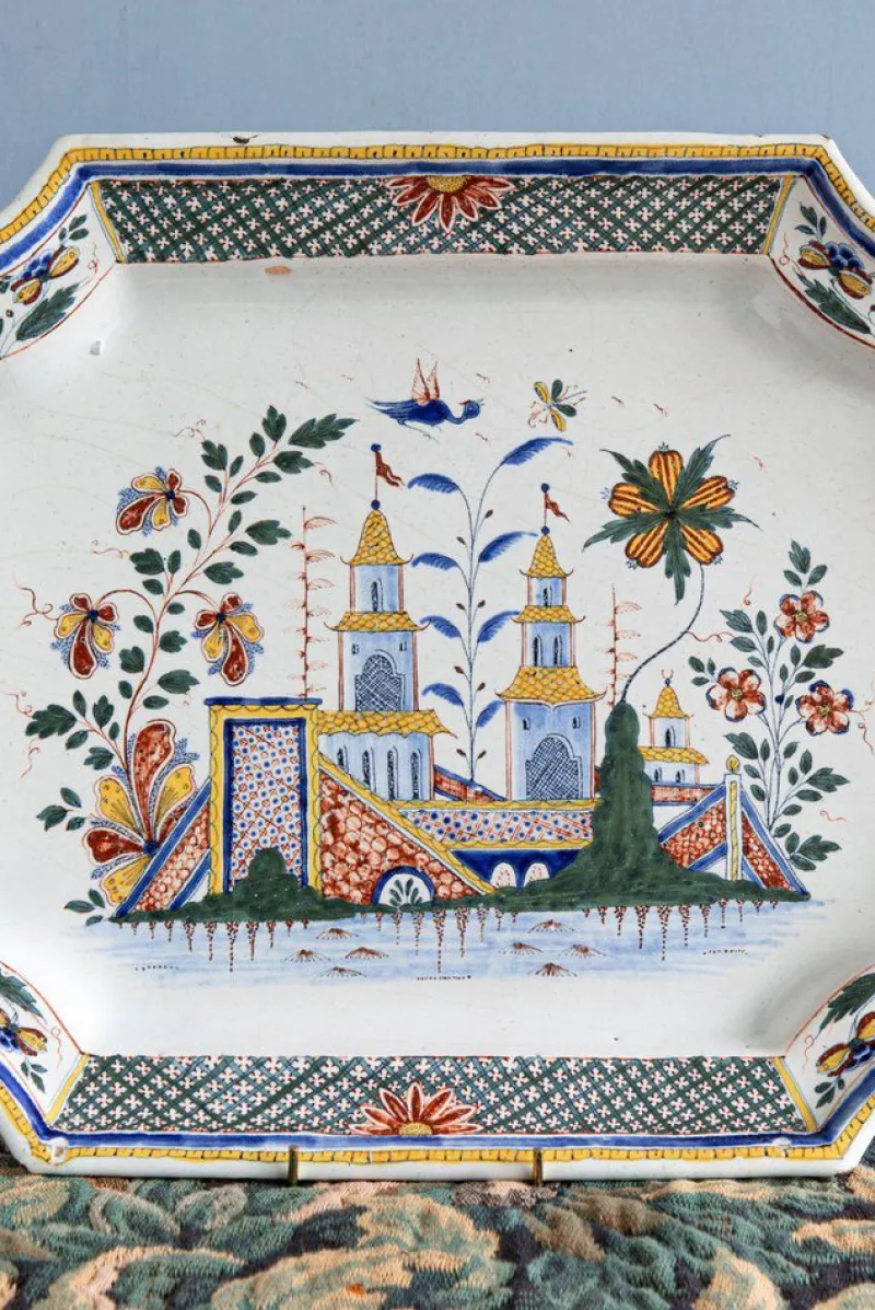 Hot Pamono Large Chinoiserie Dish by Rouen Faience