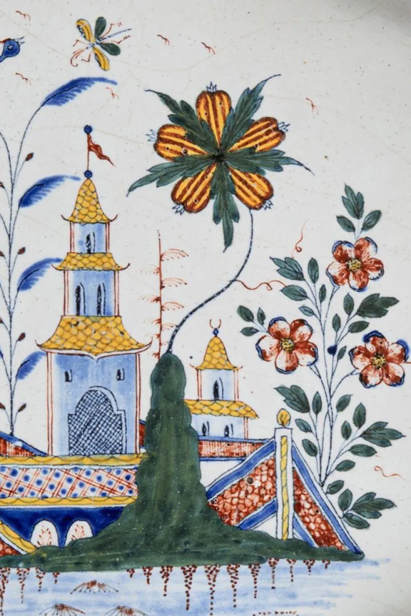 Hot Pamono Large Chinoiserie Dish by Rouen Faience