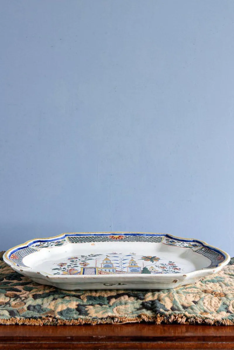 Hot Pamono Large Chinoiserie Dish by Rouen Faience