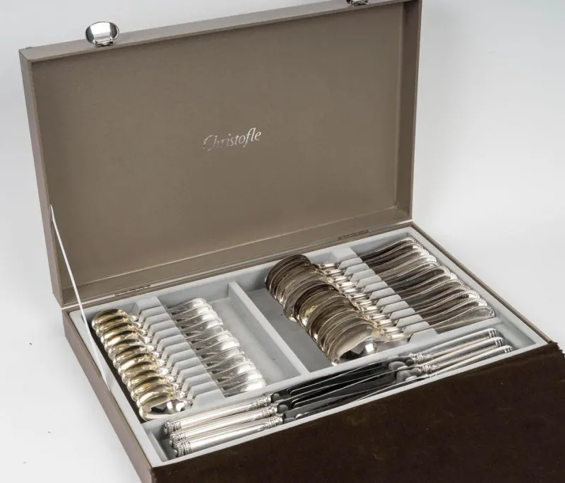 Pamono Large Christofle Service in Original Box, Set of 2> Cutlery & Serving Utensils