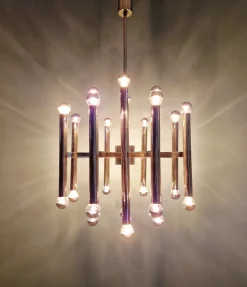 Outlet Pamono Large Chrome-Plated Metal 24-Light Chandelier attributed to Gaetano Sciolari for Boulanger, Belgium, 1970s