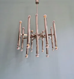 Outlet Pamono Large Chrome-Plated Metal 24-Light Chandelier attributed to Gaetano Sciolari for Boulanger, Belgium, 1970s