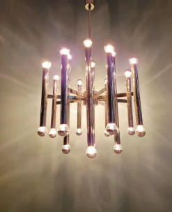 Outlet Pamono Large Chrome-Plated Metal 24-Light Chandelier attributed to Gaetano Sciolari for Boulanger, Belgium, 1970s