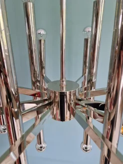 Outlet Pamono Large Chrome-Plated Metal 24-Light Chandelier attributed to Gaetano Sciolari for Boulanger, Belgium, 1970s