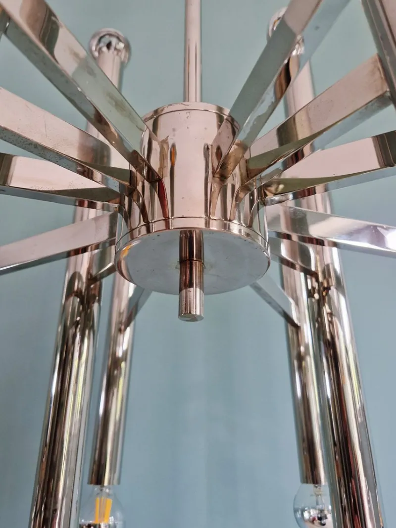 Outlet Pamono Large Chrome-Plated Metal 24-Light Chandelier attributed to Gaetano Sciolari for Boulanger, Belgium, 1970s