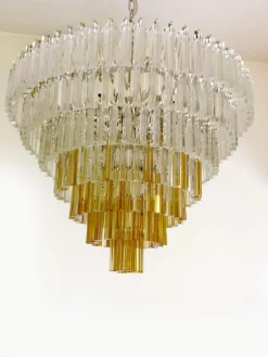 New Pamono Large Clear and Amber Triedro Murano Glass Chandelier