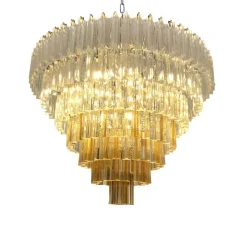 New Pamono Large Clear and Amber Triedro Murano Glass Chandelier