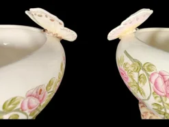 Pamono Large Columns with Heron and Papillons Flower Pots by Delphin Massier, Set of 2> Planters And Jardiniere