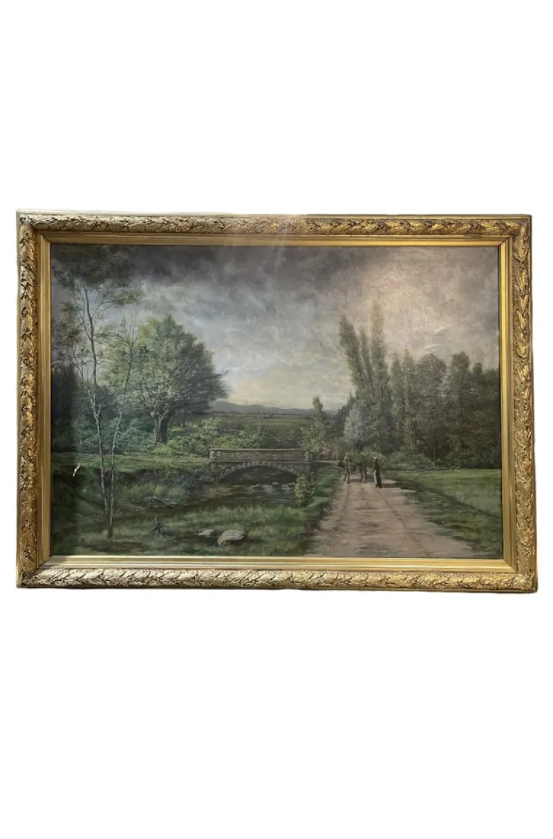 Pamono Large Countryside Landscape, 19th Century, Painting on Canvas, Framed> Classical