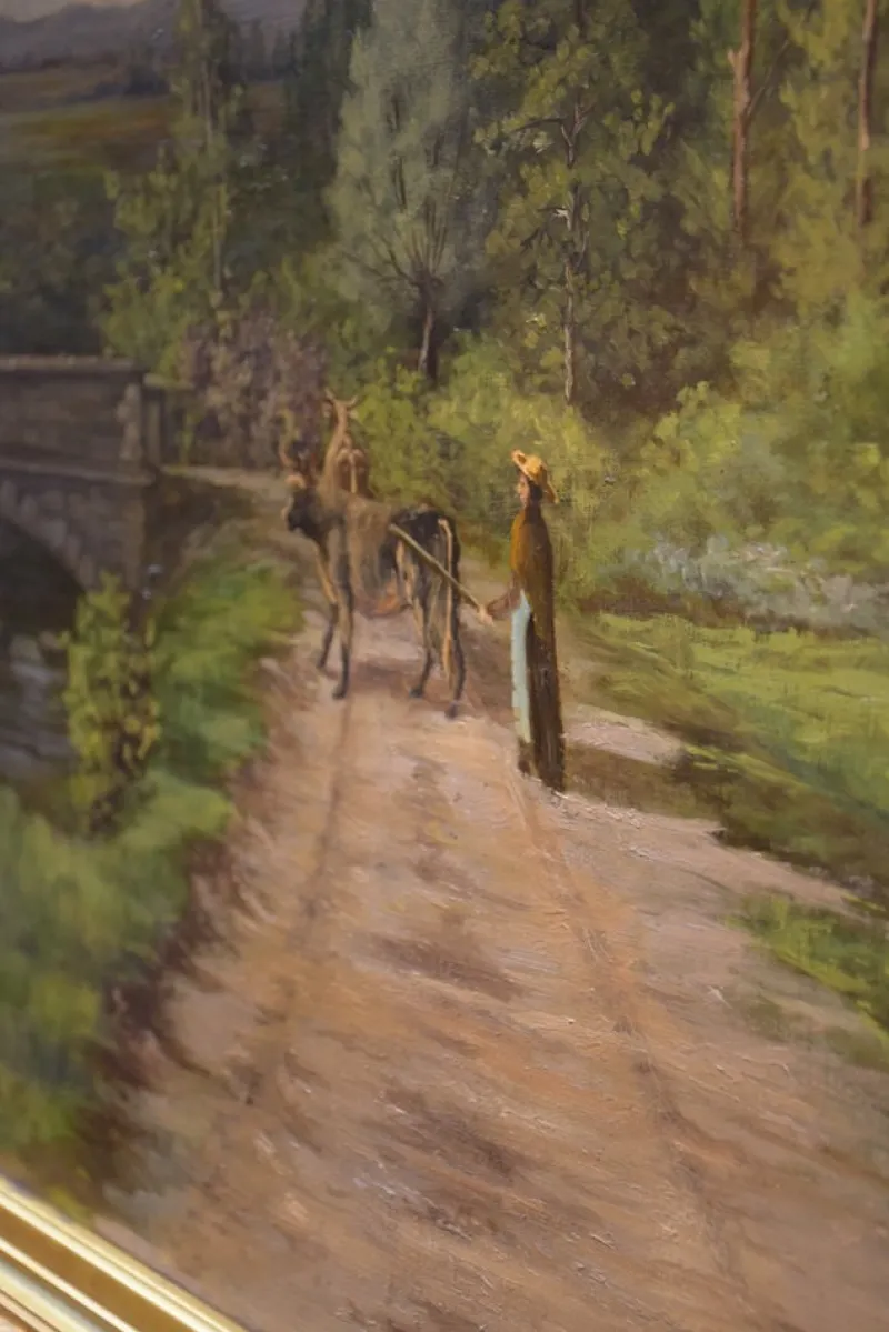 Pamono Large Countryside Landscape, 19th Century, Painting on Canvas, Framed> Classical