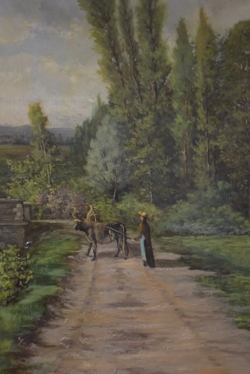 Pamono Large Countryside Landscape, 19th Century, Painting on Canvas, Framed> Classical
