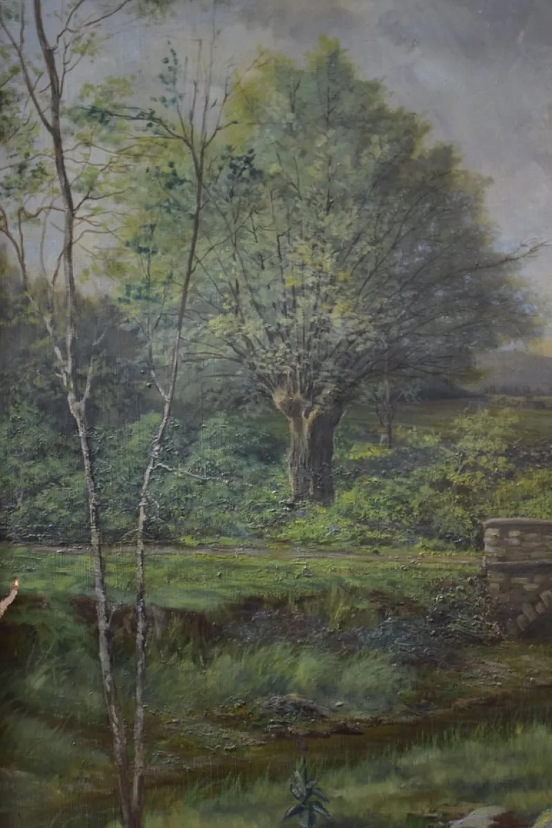 Pamono Large Countryside Landscape, 19th Century, Painting on Canvas, Framed> Classical