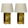 Pamono Large Croisillon Brass Lamps with Parchment Shades by Atelier Cabanel, Set of 2> Table Lamps