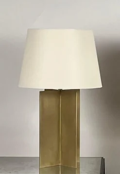 Pamono Large Croisillon Brass Lamps with Parchment Shades by Atelier Cabanel, Set of 2><noscript><img width=