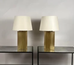 Pamono Large Croisillon Brass Lamps with Parchment Shades by Atelier Cabanel, Set of 2><noscript><img width=