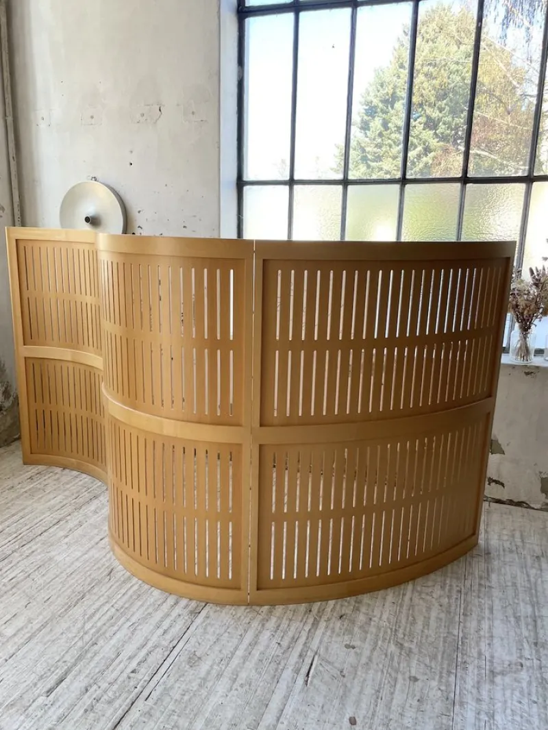 Pamono Large Curved Beech Screen, 1980s, Set of 3